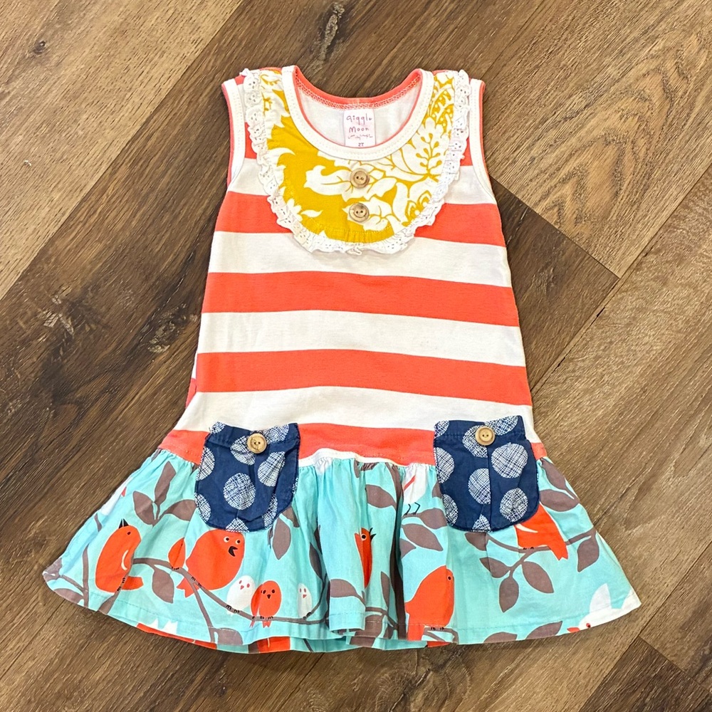 Giggle Moon Sleeveless Dress Tunic Stripe Birds Summer Outfit 2T